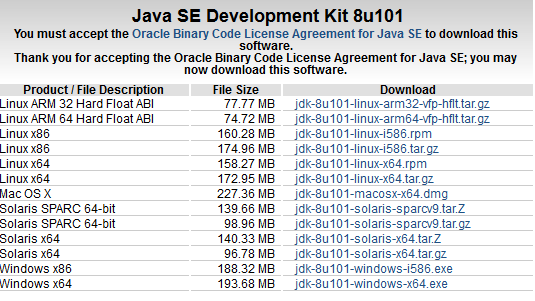 Pilih JDK version dan platform